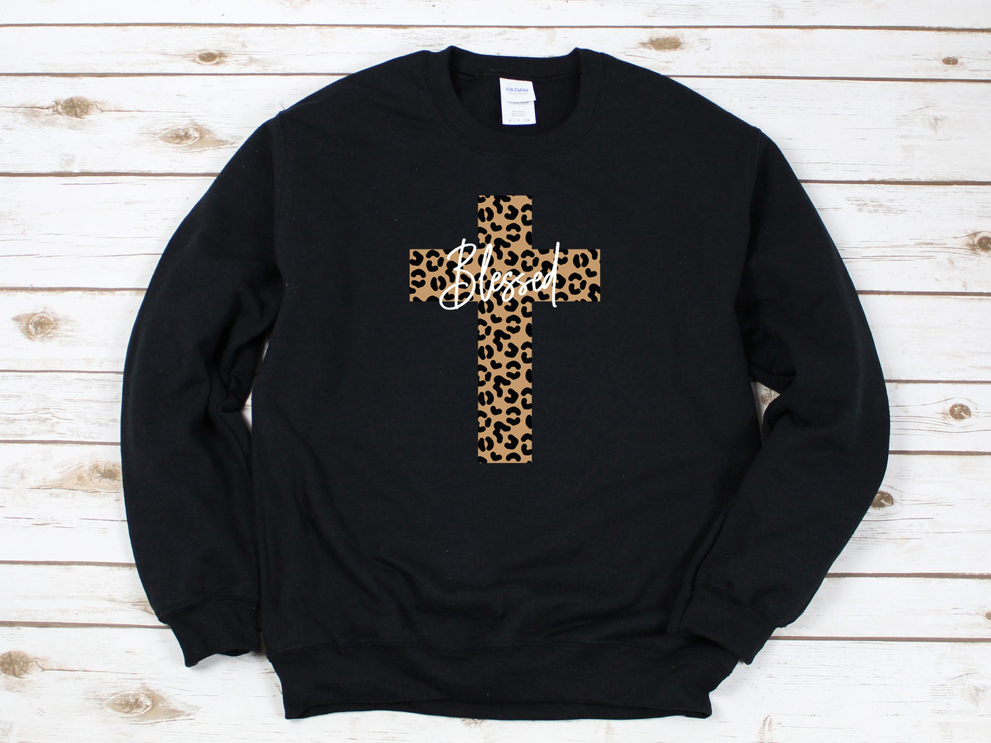LEOPARD BLESSES CROSS- FLEECE CREW NECK SWEATSHIRT/PANT SET