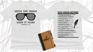 WRITE THE VISION ~ MAKE IT PLAIN ~ HABAKKUK 2:2-3  - BOY SHADES TEE -STANDARD DECREE ON THE BACK