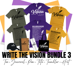 WRITE THE VISION  - ULTIMATE VISIONARY BUNDLE 3 (TEE_JOURNAL_PEN_TOTE_TUMBLER_HAT)