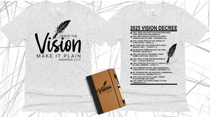 WRITE THE VISION ~ MAKE IT PLAIN ~ HABAKKUK 2:2-3 TEE  - DESIGN 3 - STANDARD DECREE ON THE BACK