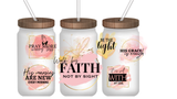 WE WALK BY FAITH & NOT BY SIGHT 2 CORINTHIANS 5:7  - FROSTED GLASS/BAMBOO TOP CUP