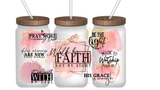 WE WALK BY FAITH & NOT BY SIGHT 2 CORINTHIANS 5:7  - FROSTED GLASS/BAMBOO TOP CUP