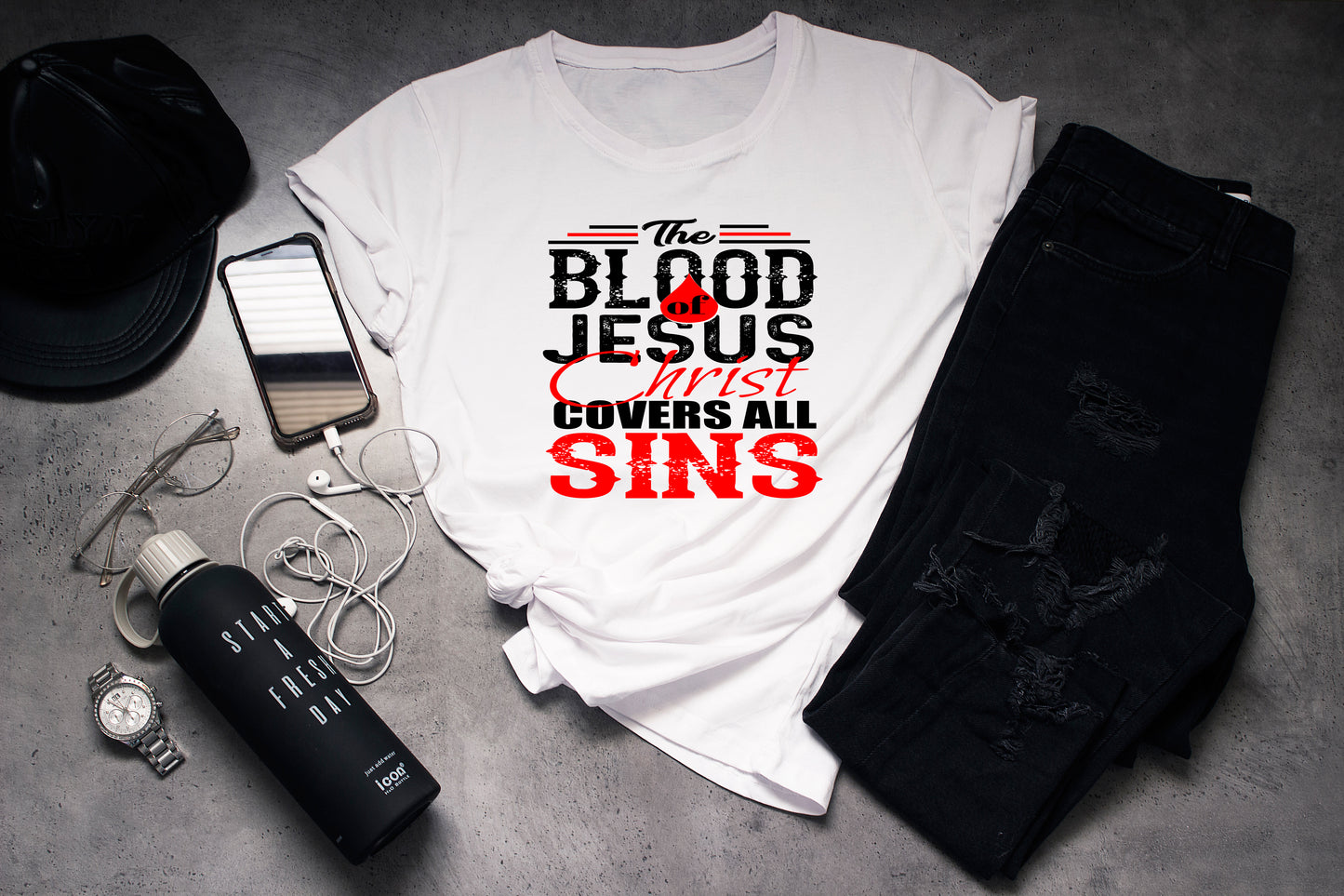 The Blood of Jesus Christ Covers All Sins - Design Colors As Shown Only