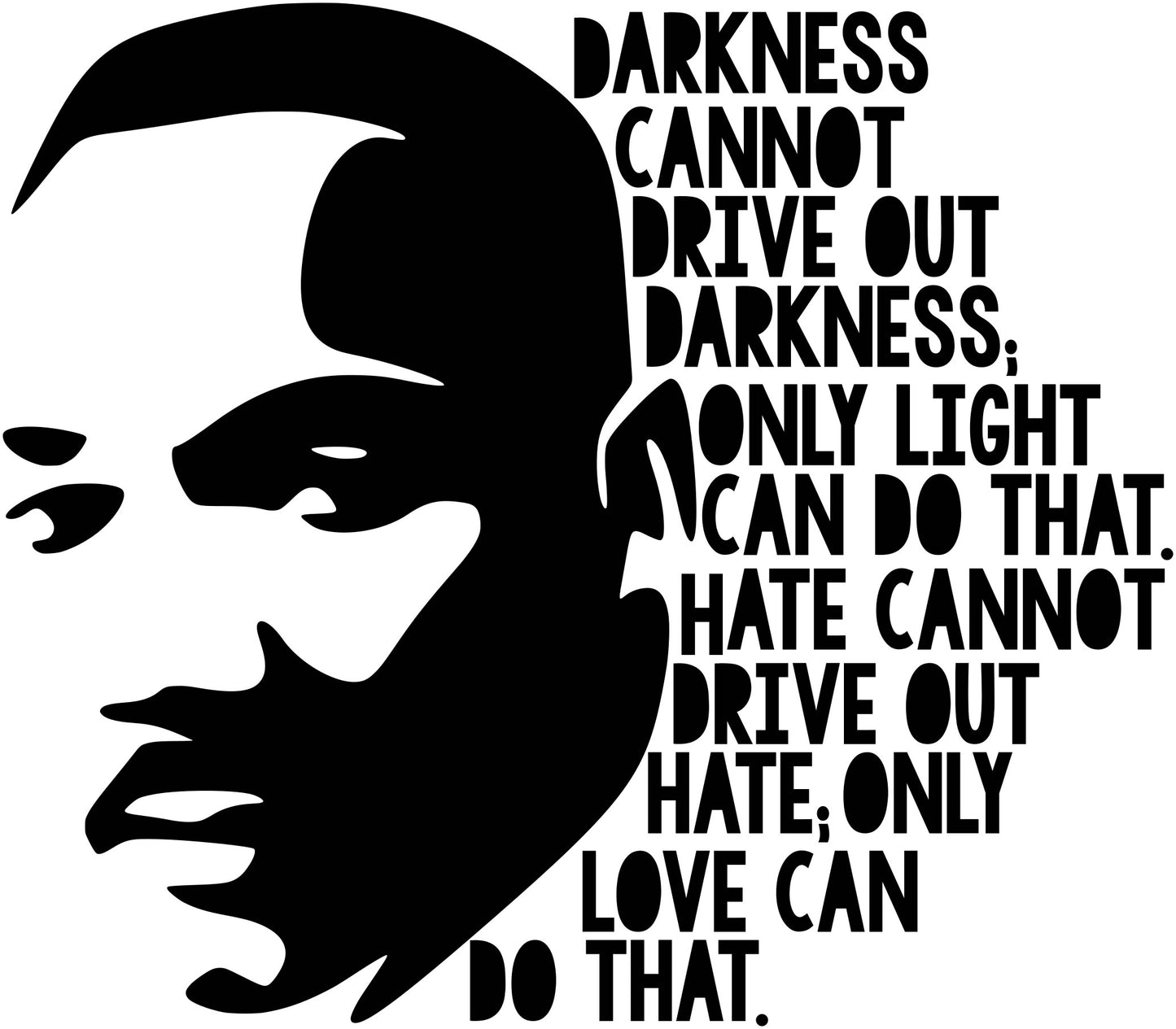 DARKNESS CANNOT DRIVE OUT DARKNESS. ONLY LIGHT CAN DO THAT. HATE CANNOT DRIVE OUT HATE. ONLY LOVE CAN DO THAT. MLK - A
