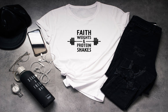 Faith Weights & Protein Shakes Workout Tee